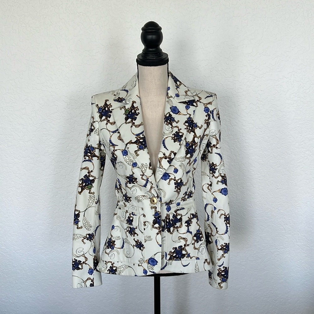 Altuzarra White and Cobalt Blue Jewel tone blazer jacket in size 38